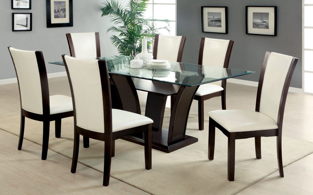 Picture of Stylish Dining Tables with Drapery Stacked Chairs