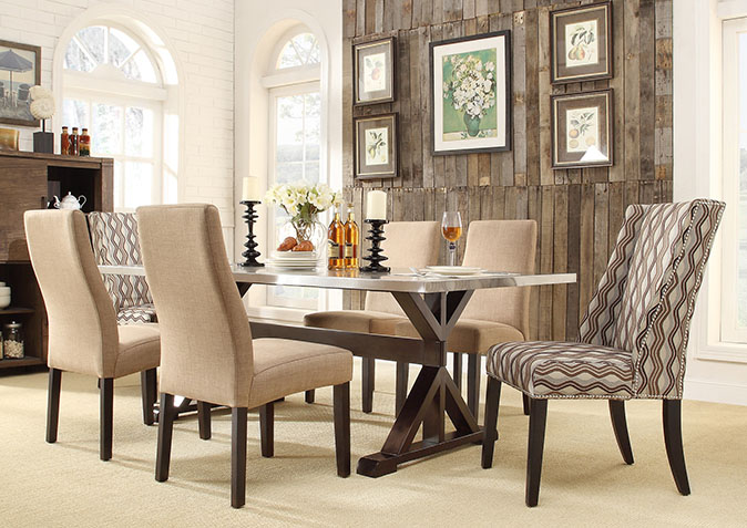 Picture of Stylish Dining Tables with Drapery Stacked Chairs