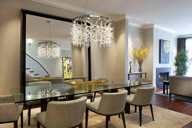 Picture of Stylish Dining Tables with Drapery Stacked Chairs