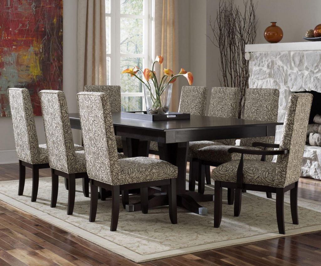 Picture of Stylish Dining Tables with Drapery Stacked Chairs