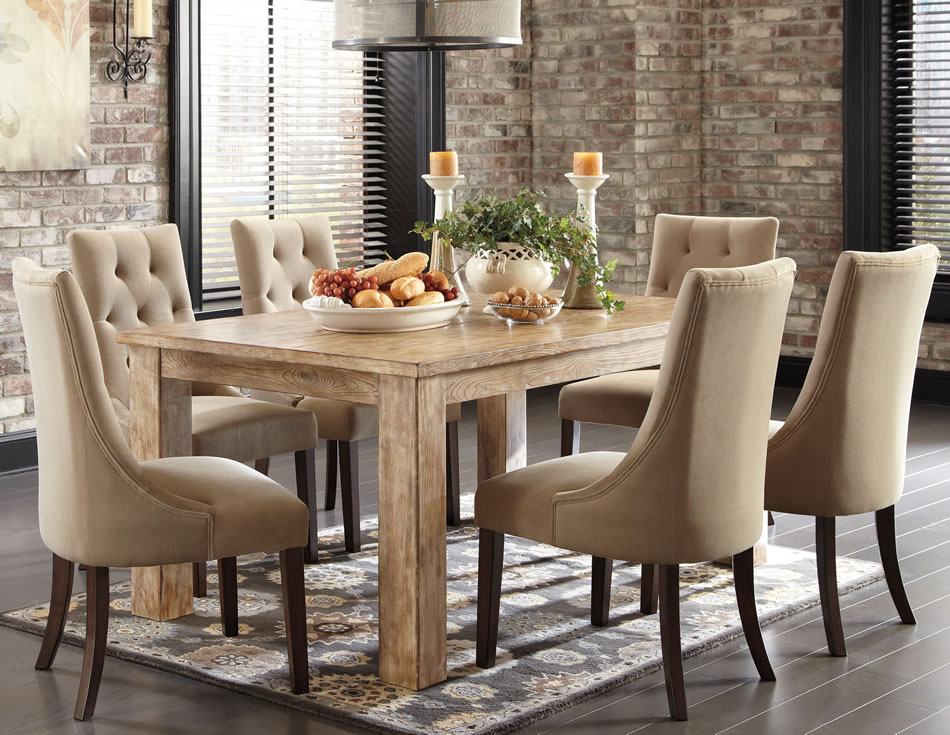 Picture of Stylish Dining Tables with Drapery Stacked Chairs