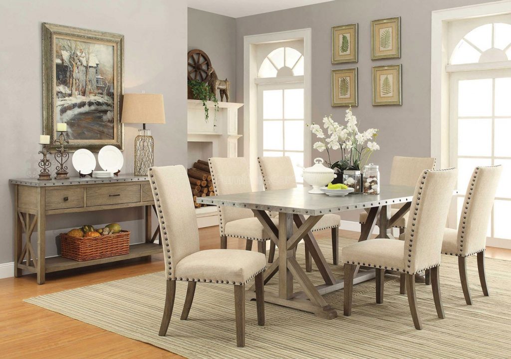 Picture of Stylish Dining Tables with Drapery Stacked Chairs