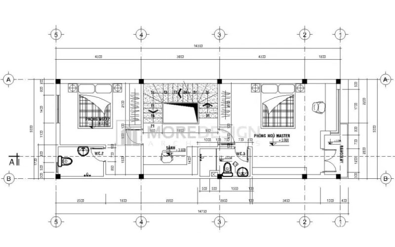 A rectangular floor area is the easiest space to plan. Name the elements and place them in a spot where they fit and function well. A glass door with fixed sidelite and ransom opens the house to the living room of 24.0 m² area. It is furnished with an L-shaped couch facing the main entrance and complete entertainment set. Beside the living room is the staircase that leads to the other floor levels. It occupies the central part of the right section of the plan. Sitting opposite the staircase is the dining room behind the wall that separates it from the living room. Adjacent to it is the kitchen which is an open and free flowing design for easy meal service. On the far corner lies the maid’s room which is flanked by the kitchen on the left and the common T&B in front. The T&B stays comfortably below the staircase for space saving. 