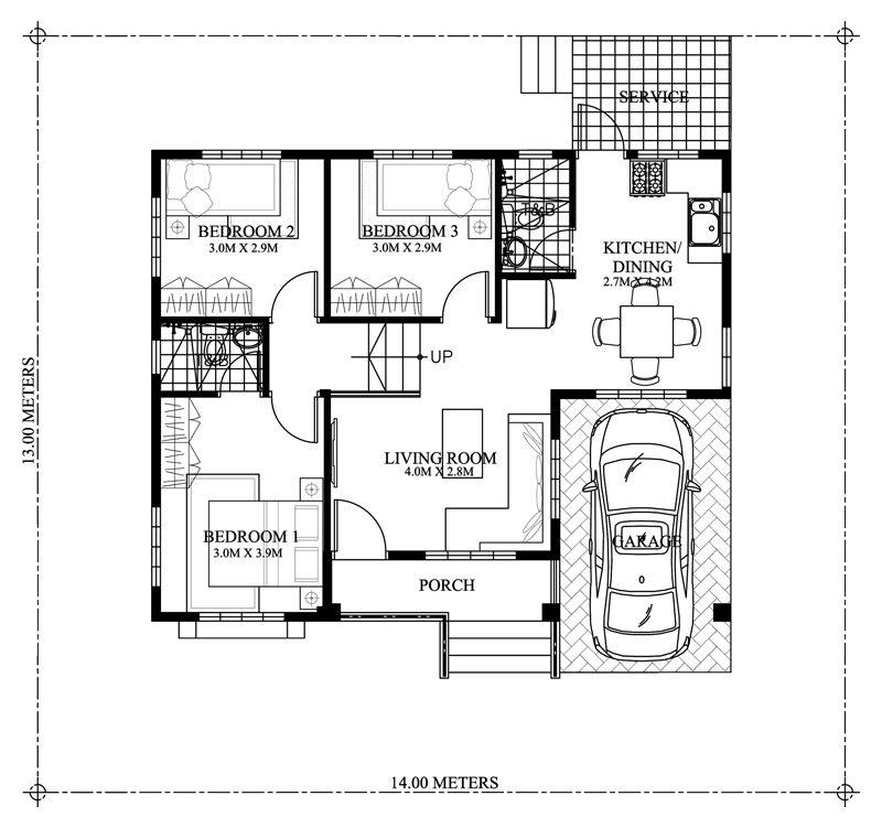 3 Bedroom Bungalow Modern House With Their Floor Plan Splendid Three ...