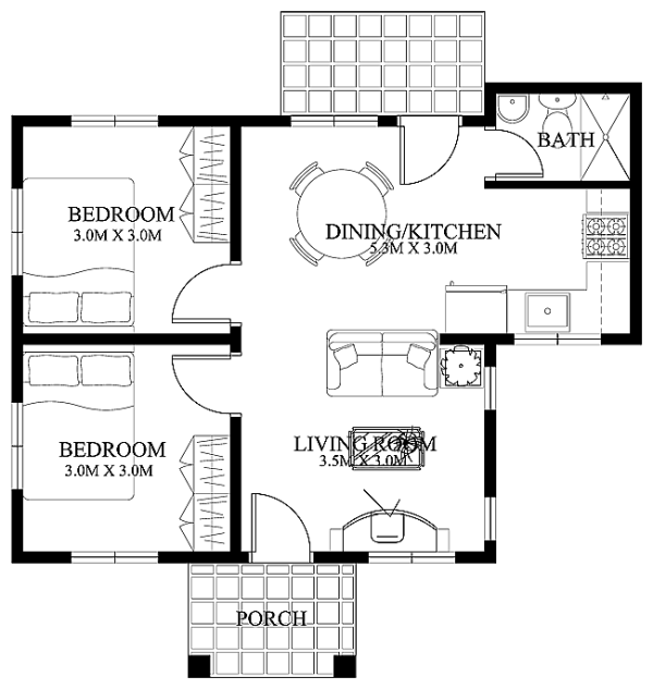 Two Beds Small House Design 2012003 Floor Plan Pinoy House Designs,Pendant Lighting For Dining Room Table