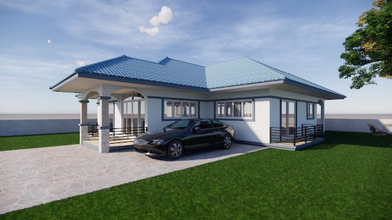 Picture of Three Bedroom Bungalow House in Blue Hip Roof 