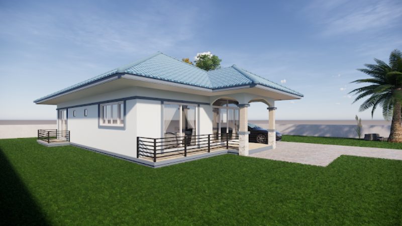 Picture of Three Bedroom Bungalow House in Blue Hip Roof 