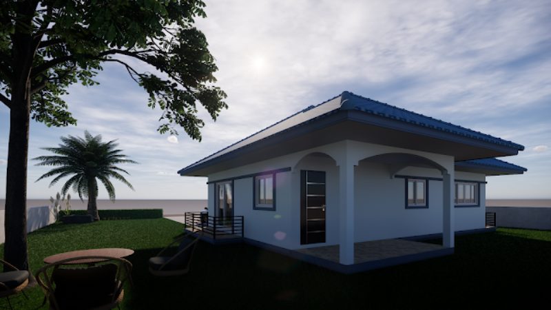Picture of Three Bedroom Bungalow House in Blue Hip Roof 