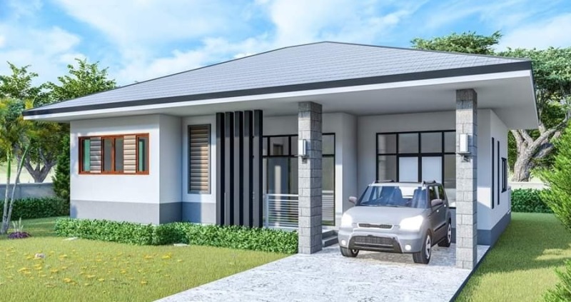 Picture of Contemporary Single Storey House with Cool Grey Color