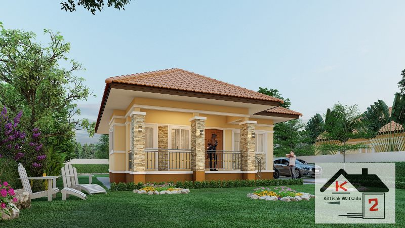 Picture of Simple Bungalow House Design in Warm Colors 