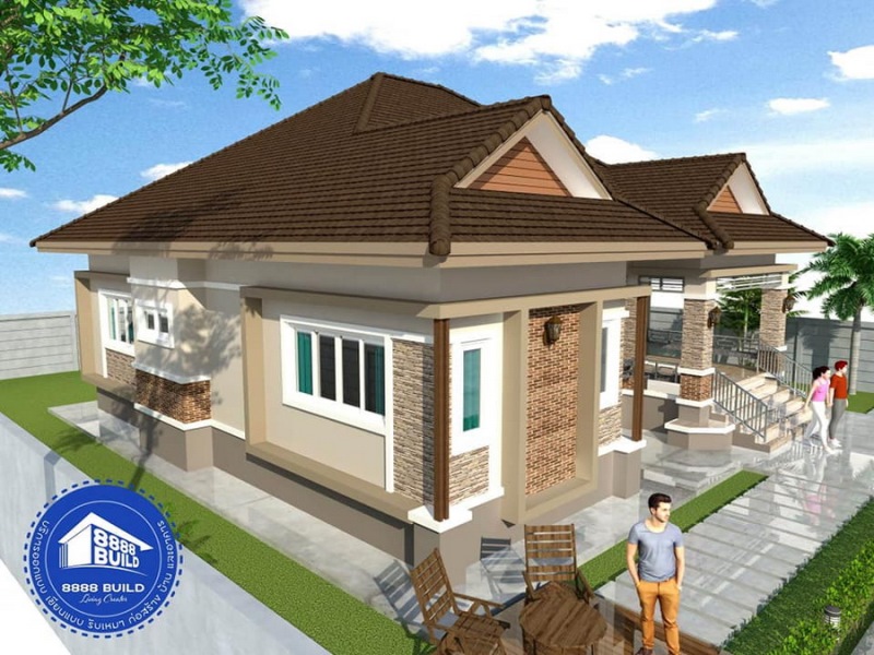 Picture of Modern Bungalow Home Plan with Twin Dutch Gable Roof 
