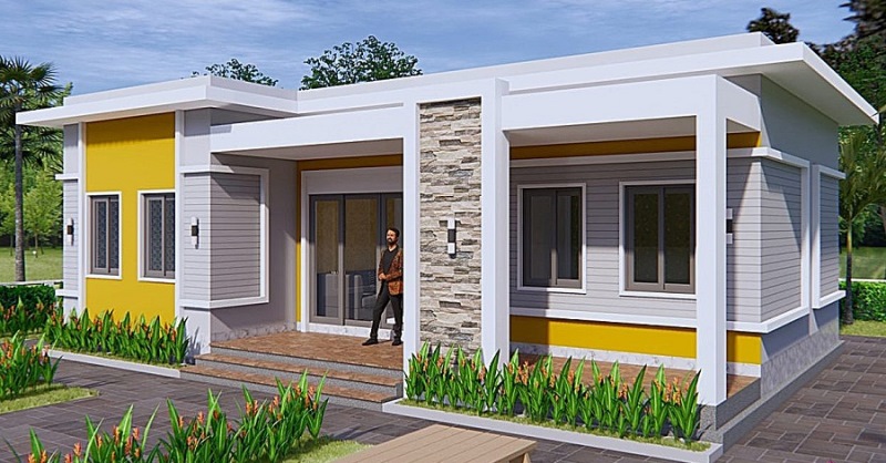 Picture of Single-Storey House Design in Grey and Yellow Shades