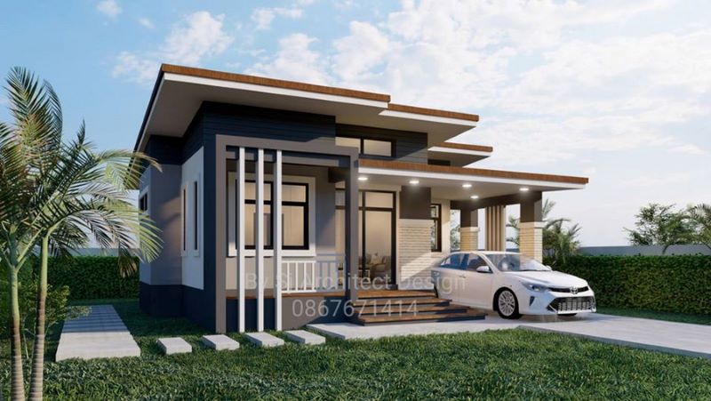 Picture of One-Storey Residential House with Trendy Skillion Roof