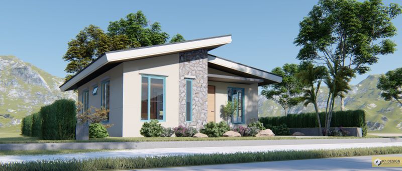 Picture of Modern Small House Plan with Natural Stones Wall Layer