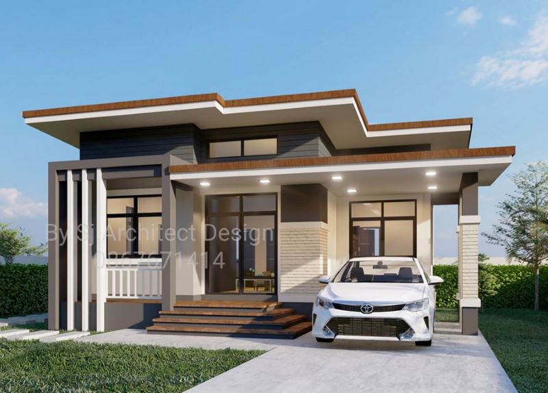 Picture of One-Storey Residential House with Trendy Skillion Roof