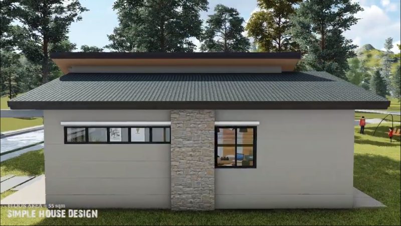 Picture of Simple Bungalow Home Design with Stones Wall Layer