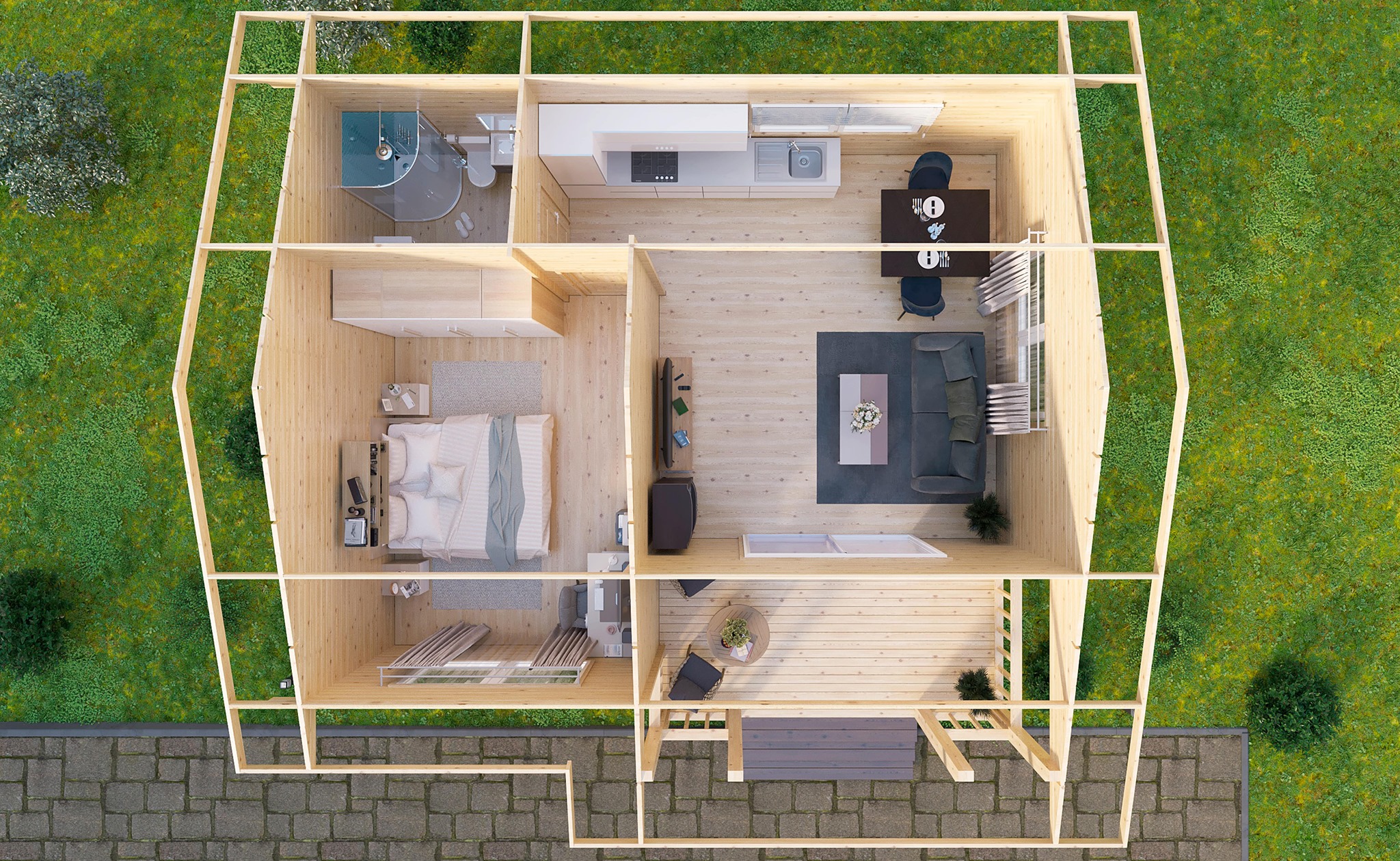 Affordable Modular Log Home with a Charming Terrace - Pinoy House Designs
