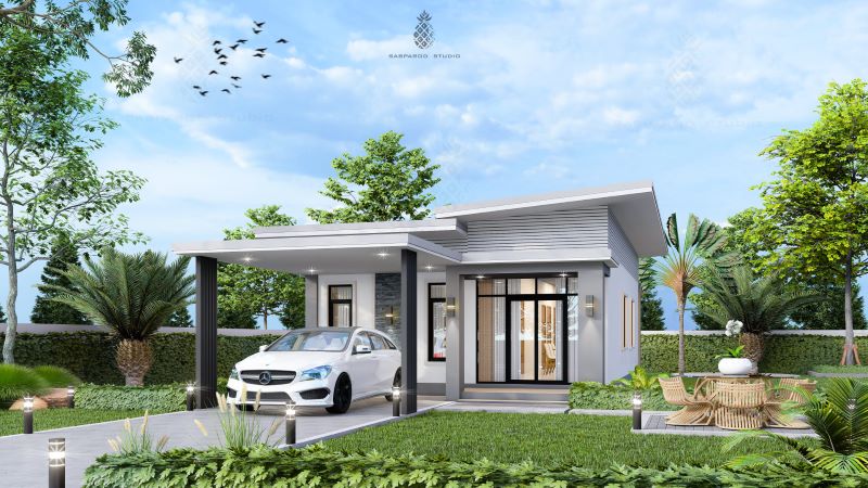 Picture of Beautiful Bungalow House Design in White and Grey Tones
