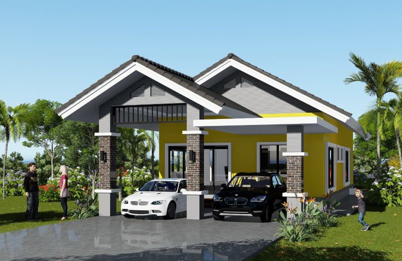 Picture of Narrow Contemporary House Plan in Yellow Tone