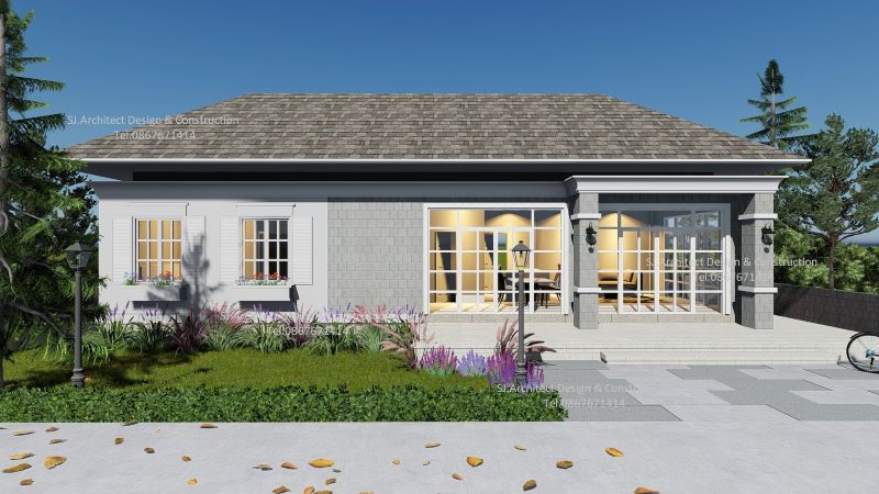 Picture of Narrow Contemporary House with French Type Windows 