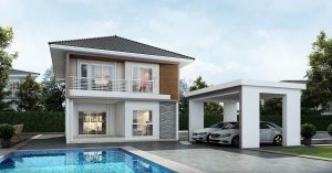 Picture of Two-Storey Prairie House Design with Detached Carport