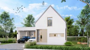 Picture of Nordic Style L-Shaped House Design with Two-Car Garage 