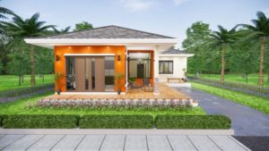 Picture of a Modern L-shaped Bungalow House in Cool and Warm Tones