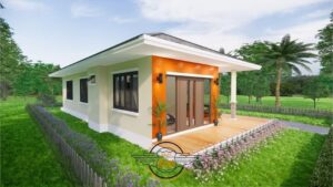 Picture of a Modern L-shaped Bungalow House in Cool and Warm Tones